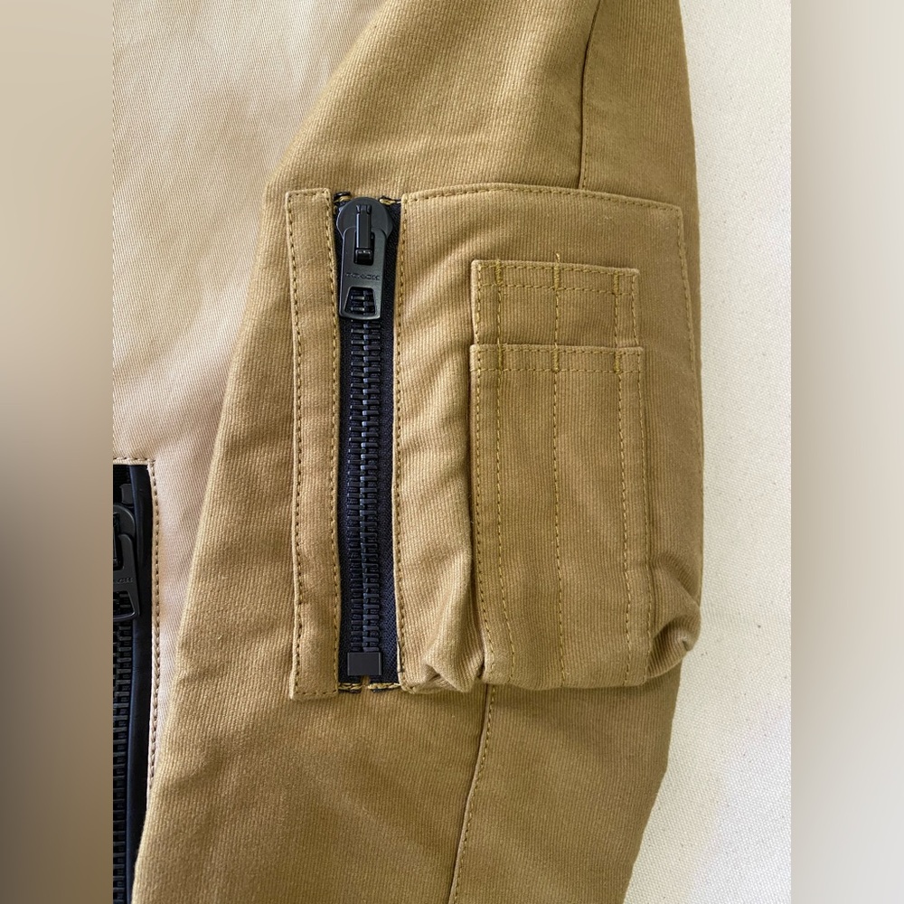 Coach Outlet Tan Black Trim Moto Style Utility Zip Front Jacket Luxury Casual XS - Picture 3 of 13